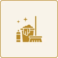 Cleaning supplies icon with mop and bucket