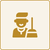 Cleaning person icon with broom