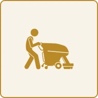 Stick figure pushing a cleaning machine.